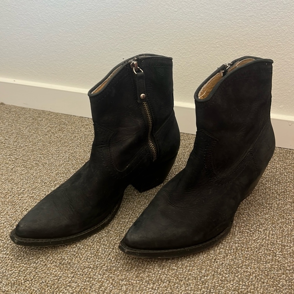FRYE Shane Short Side Leather Black Boots 8 1/2